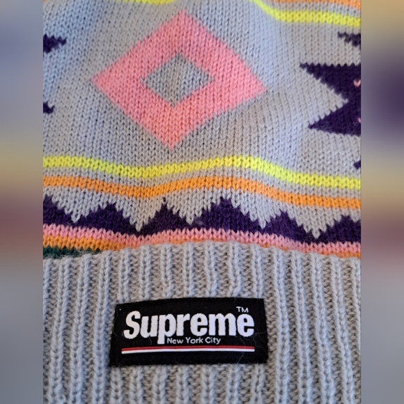 NWOT Rare Supreme Grey Aztec Boho Neutral Casual Streetwear Beanie Hat Cap - Picture 4 of 5